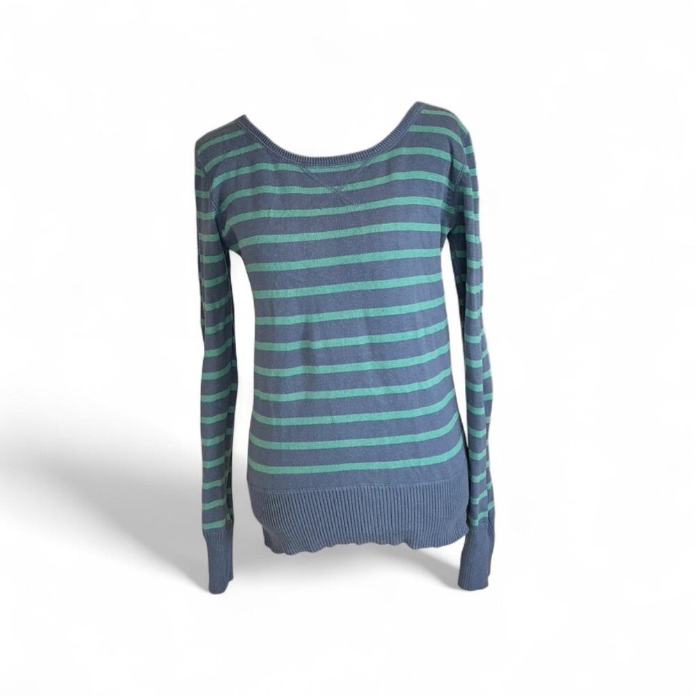 Sonoma Life + Style 100% Cotton Striped Sweater Small Blue Green Knit‎ Top